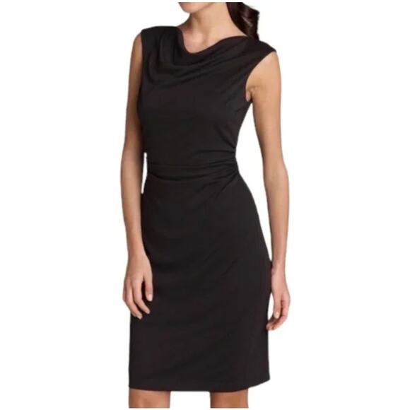 David Meister Ruched Black Dress 8 Sleeveless Evening Career Designer Cocktail